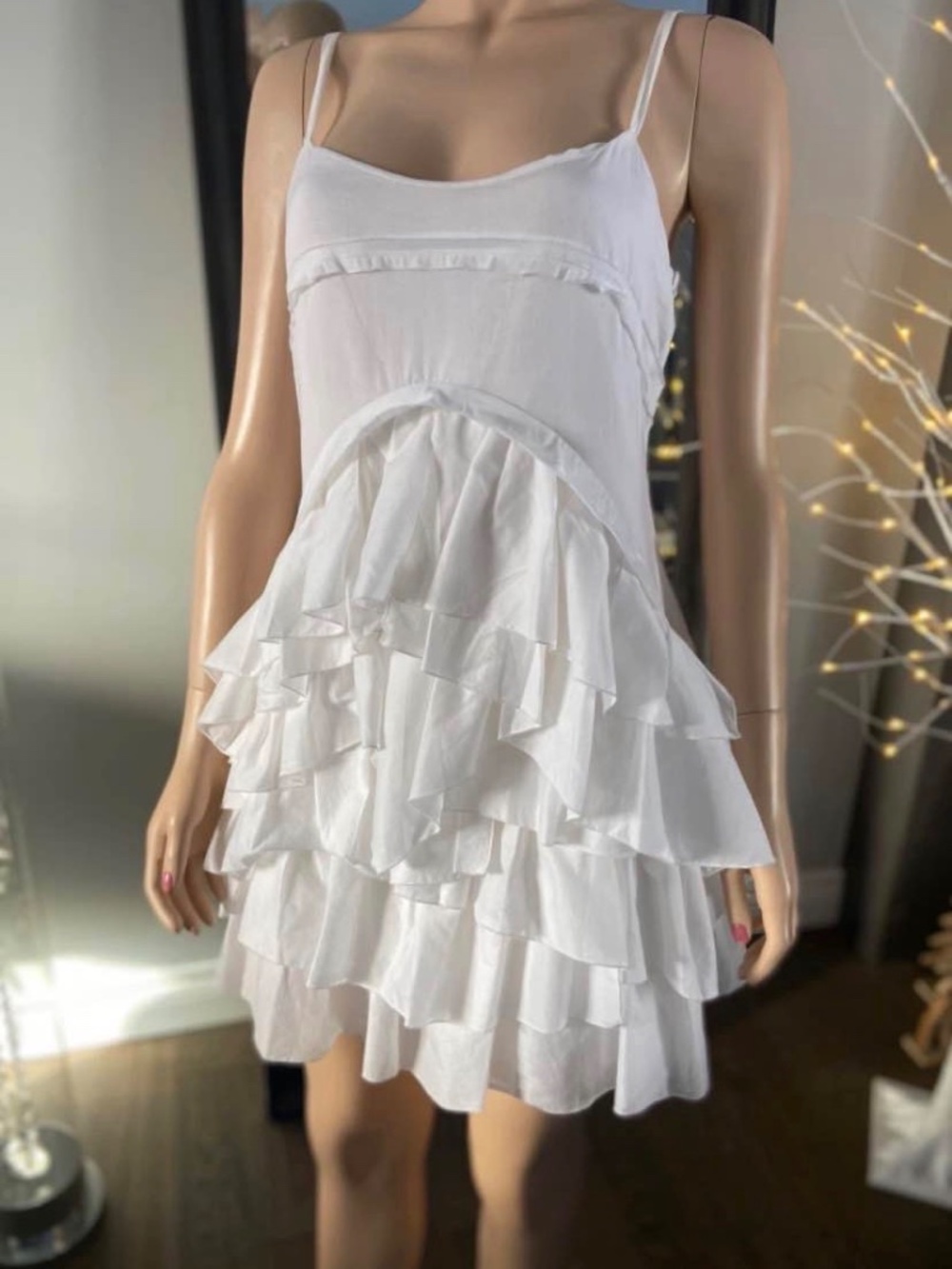 NWT: Calvin Klein White Lightweight 100% Cotton Tiered Ruffled Summer Dress 6 - Picture 2 of 12